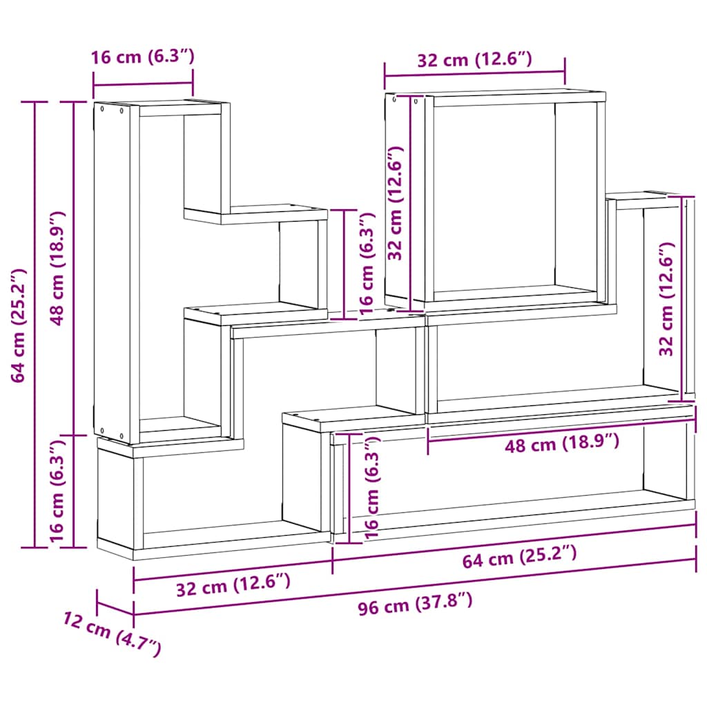 Wall Shelf Wall-Mounted Black Oak 96 x 12 x 64 cm