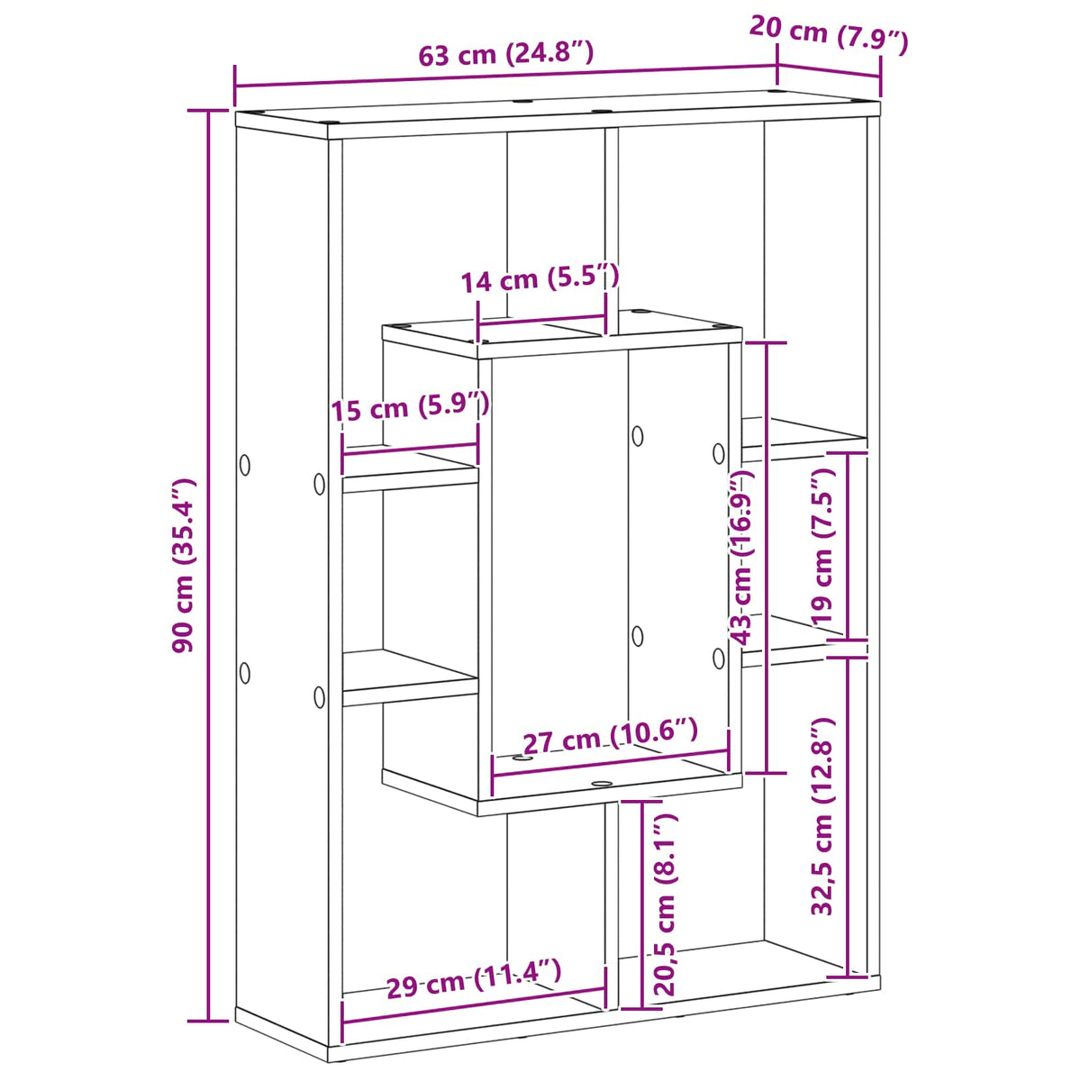 Book Cabinet 7-Tier 63 x 20 x 90 cm Engineered Wood Black Oak