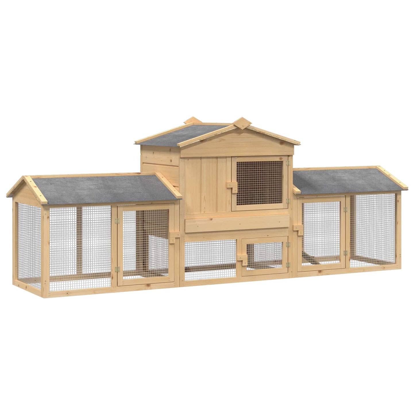 Chicken Coop 3 pcs Brown 225 x 60 x 89 cm Solid Pine Wood