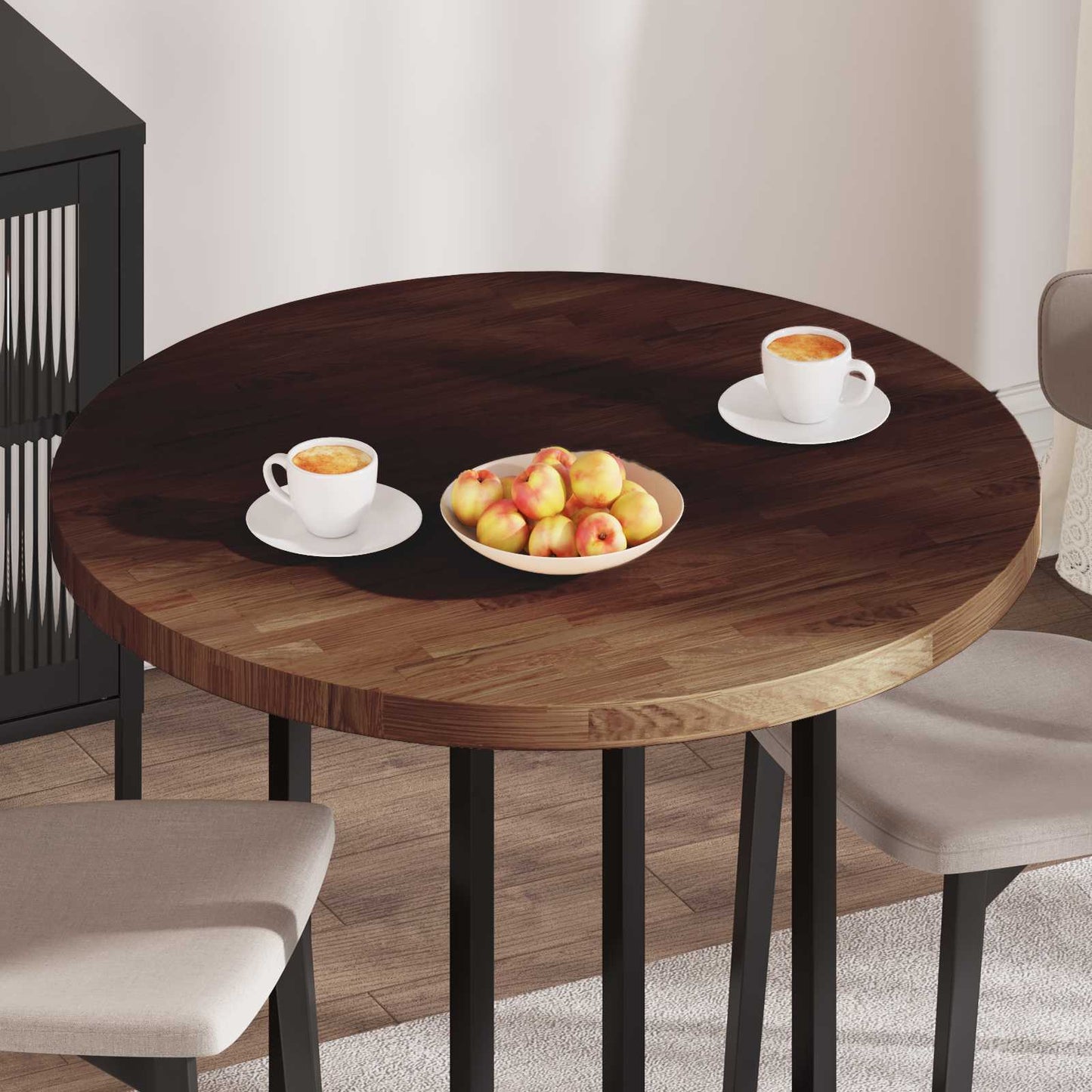 Table Top Ø 90 x 4 cm Round Solid Oak Wood Dark Brown