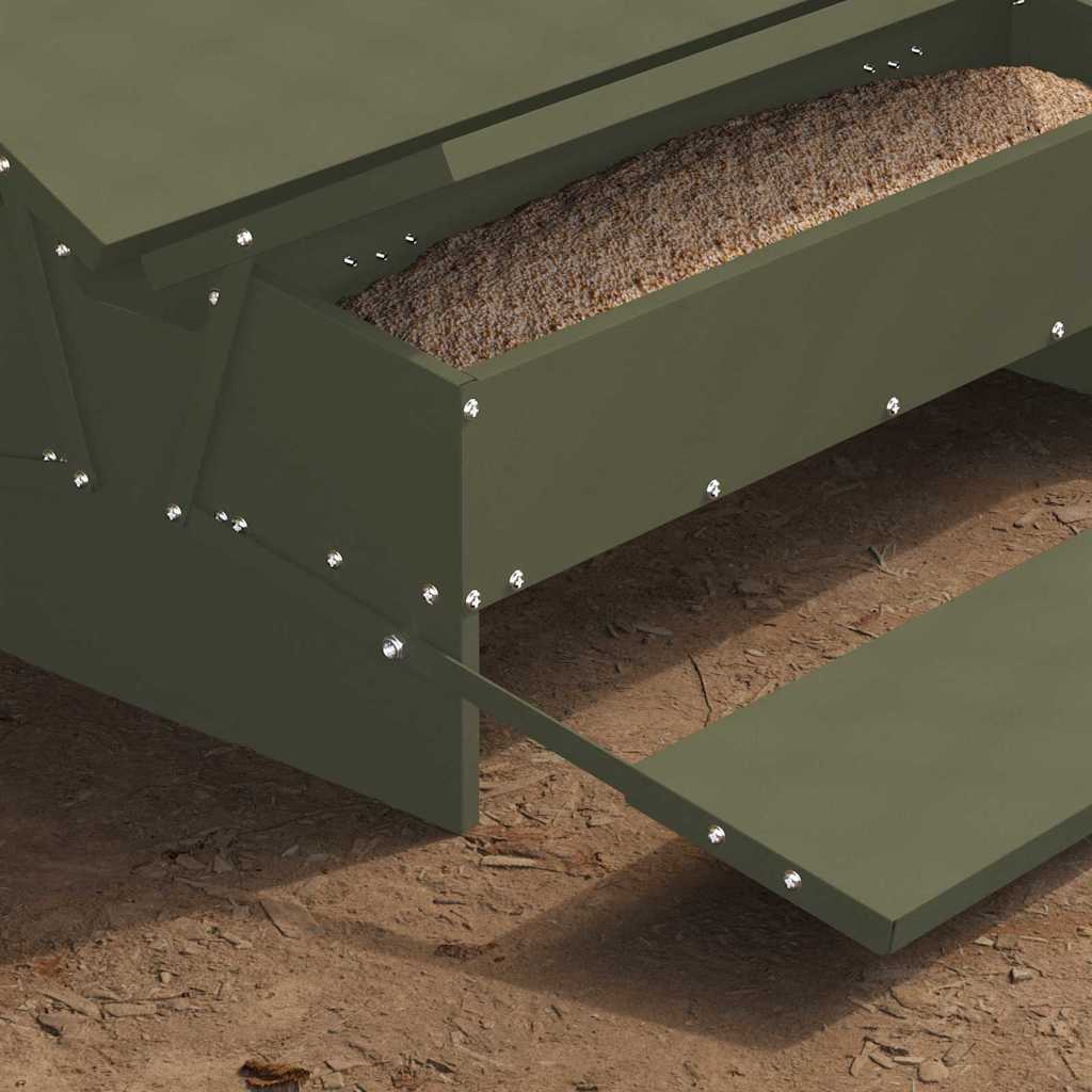 Chicken Treadle Feeder Olive Green 75 x 53 x 20.5 cm 10 kg
