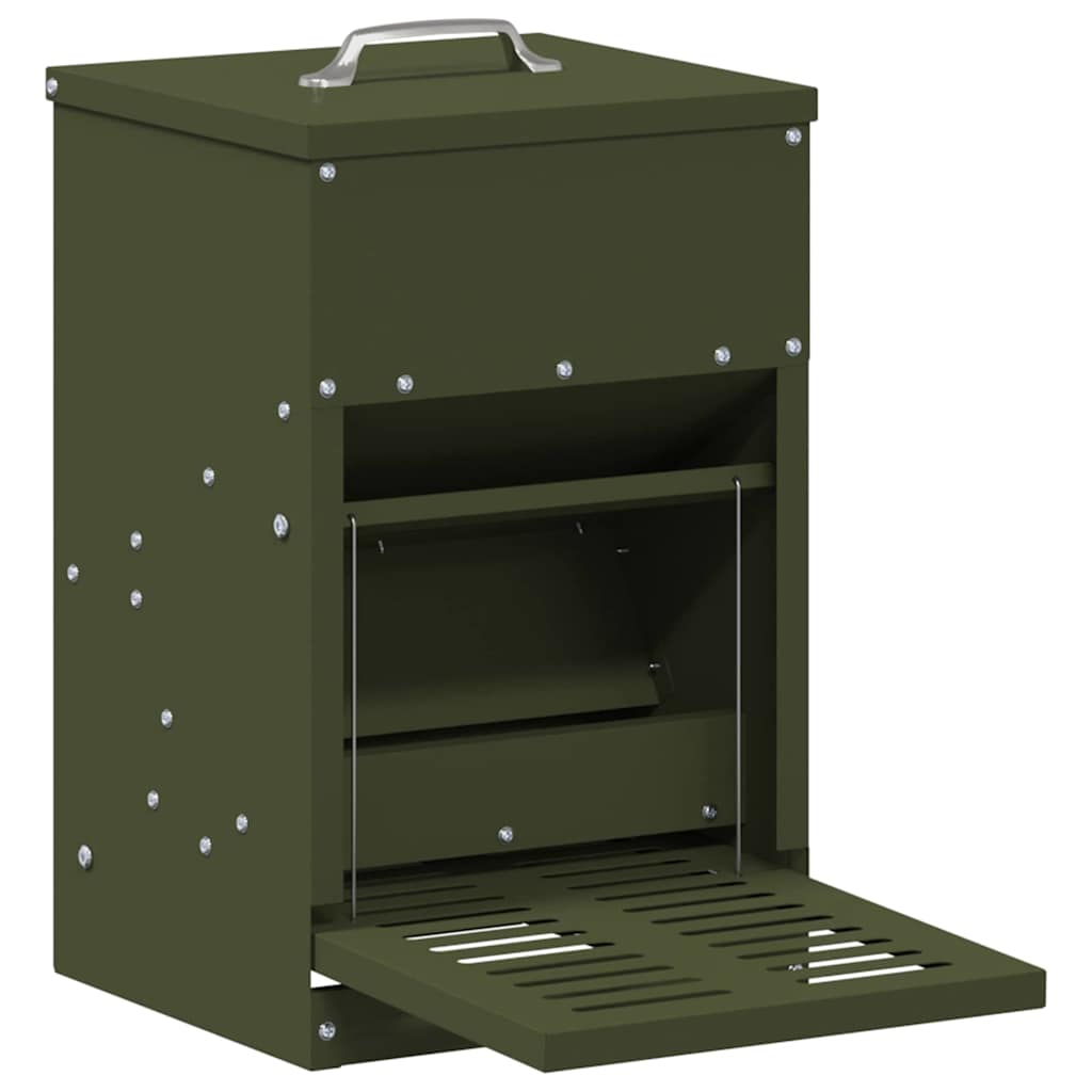 Chicken Treadle Feeder Olive Green 25 x 42 x 40 cm 4 kg