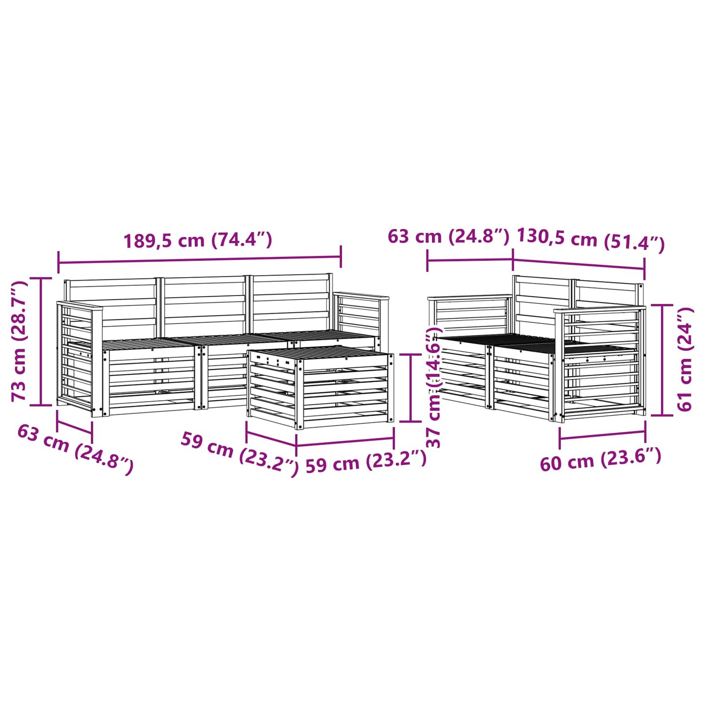 Outdoor Sofa Set 6 pcs White Solid Acacia Wood