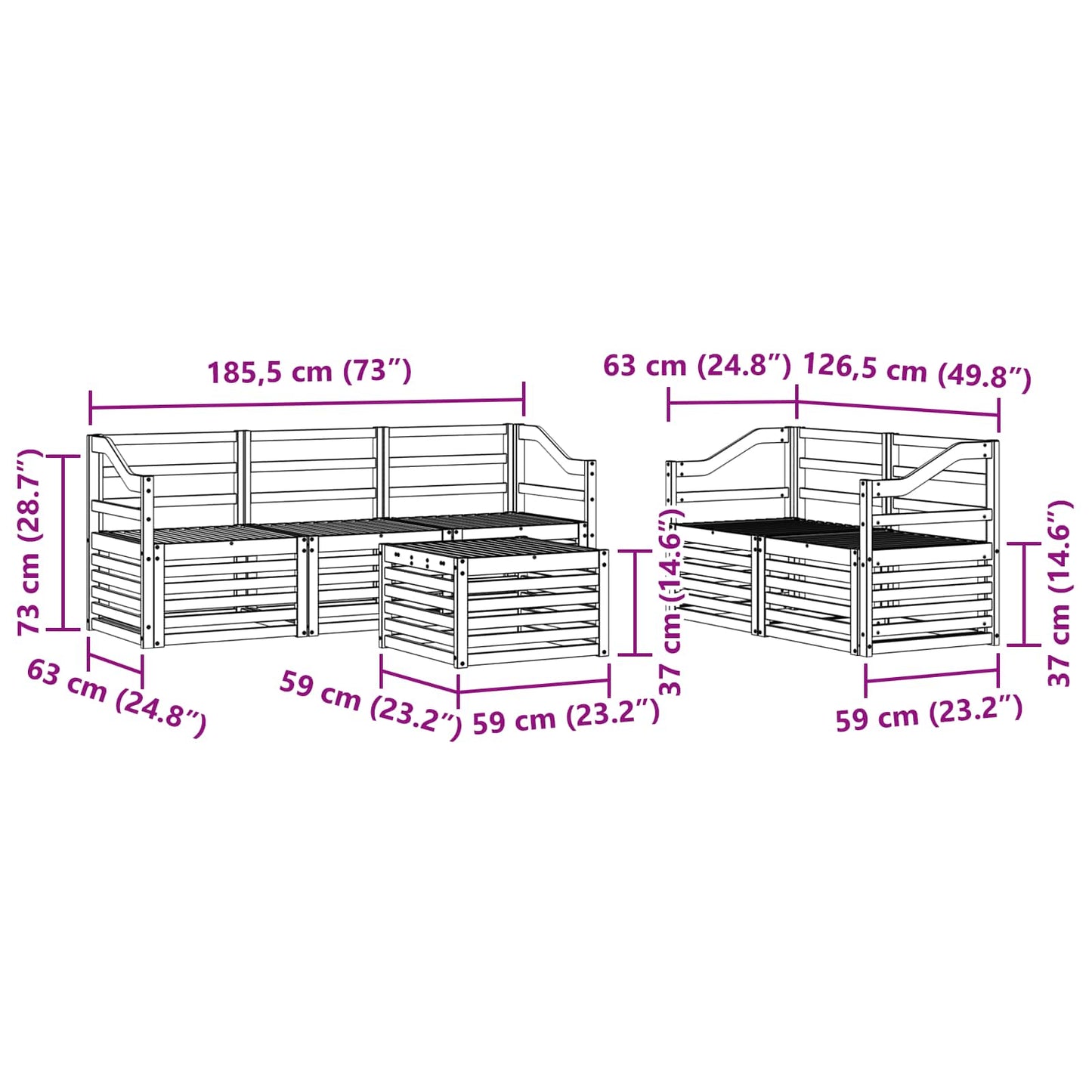 Outdoor Sofa Set 6 pcs White Solid Acacia Wood