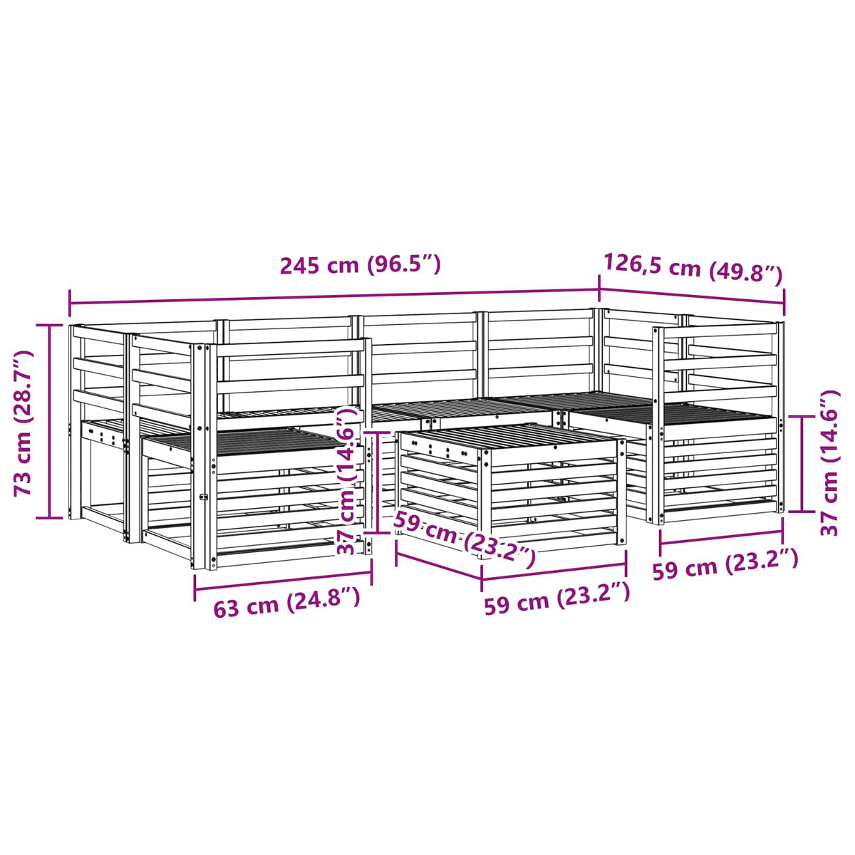 Outdoor Sofa Set 7 pcs 6-Seaters White Solid Acacia Wood