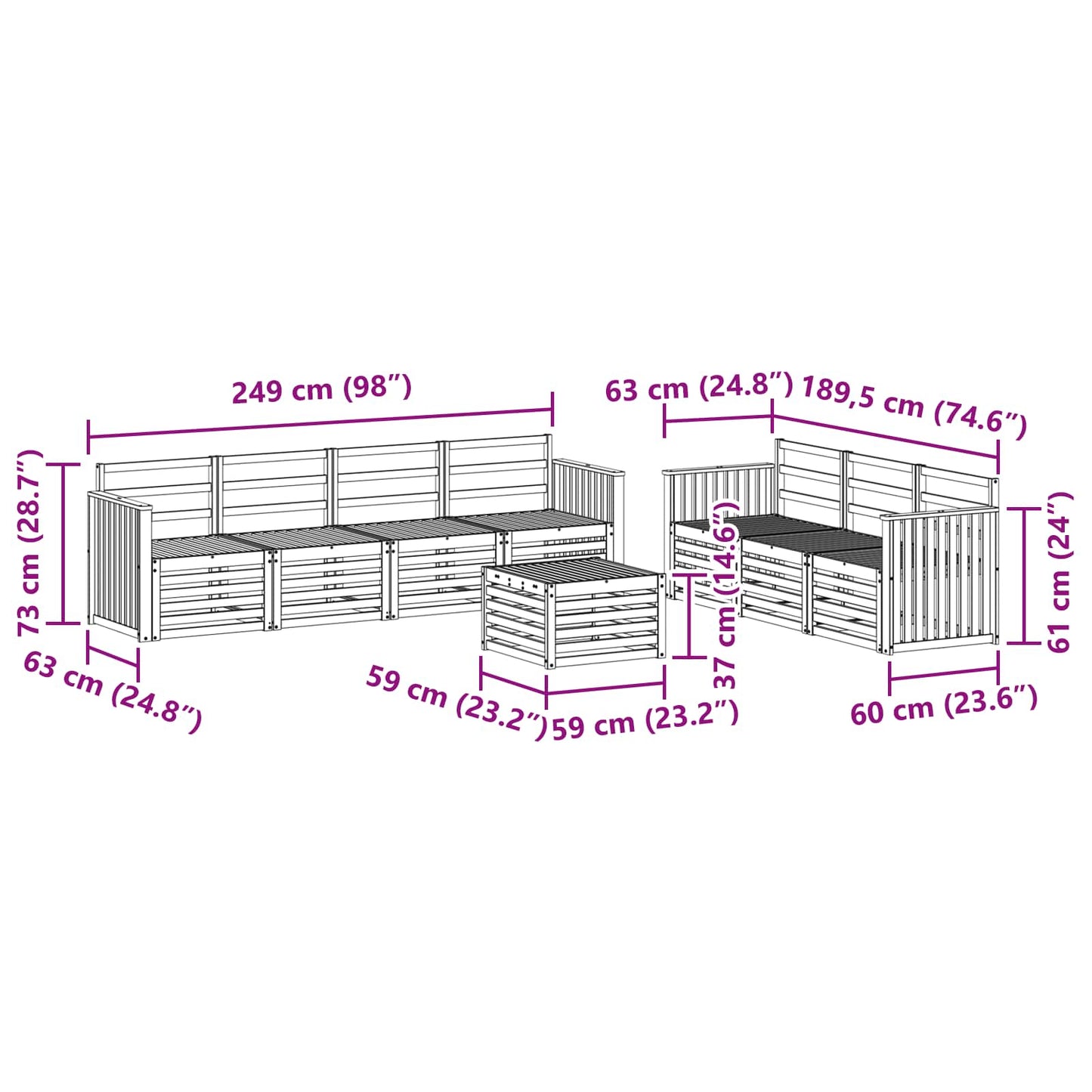 Sofa Sets Solid Acacia Wood