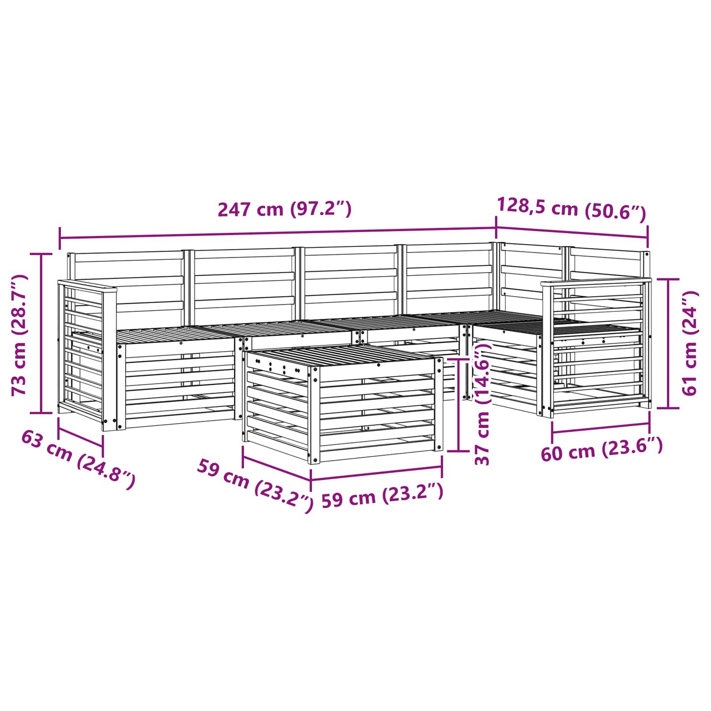 Outdoor Sofa Set 6 pcs White Solid Acacia Wood