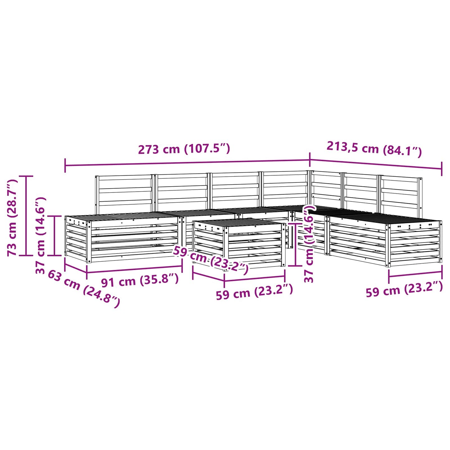 7 pcs Outdoor Sofa Set Solid Acacia Wood White