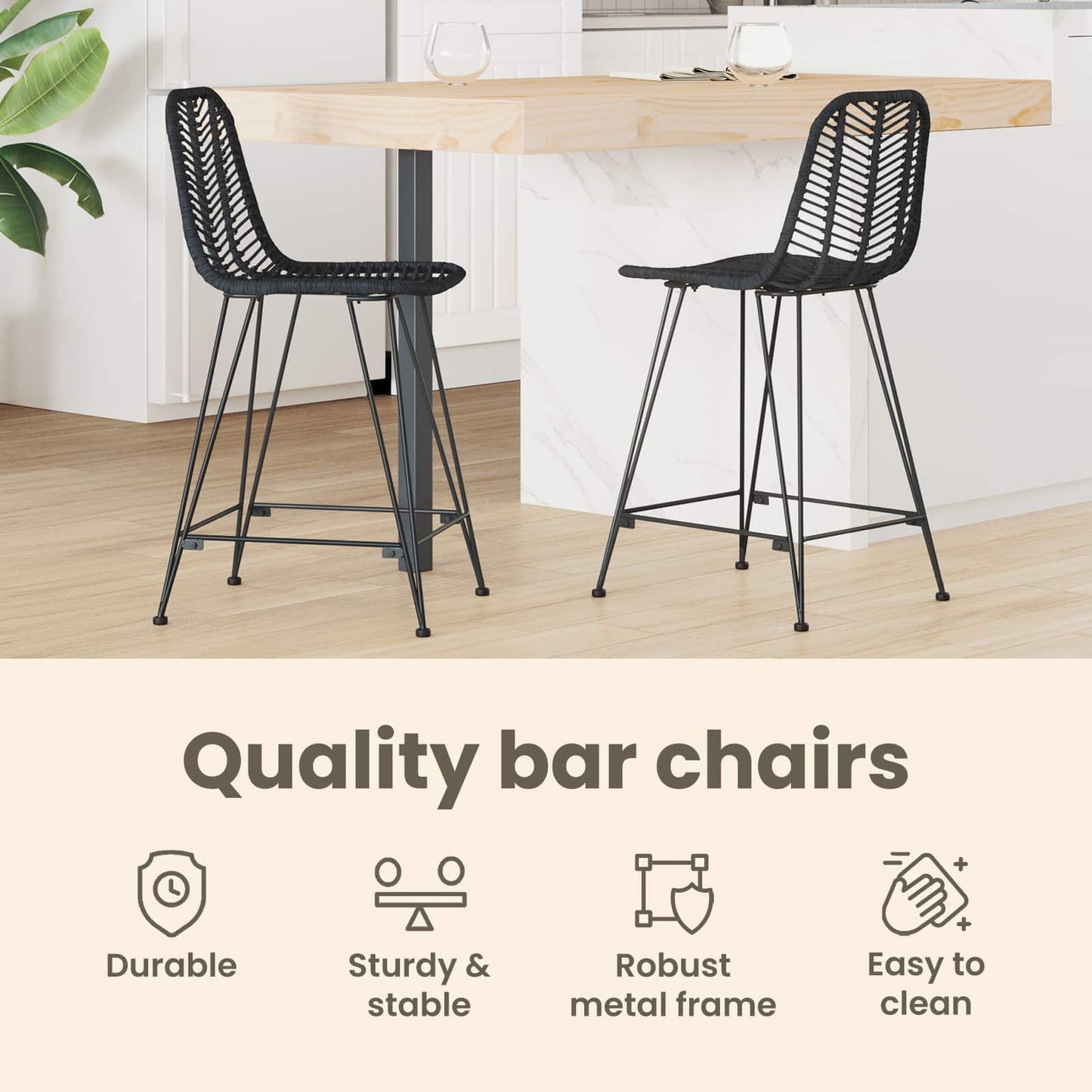 Bar Chair 2 pcs Black 44.5 x 54.5 x 97.5 cm Rattan and Iron