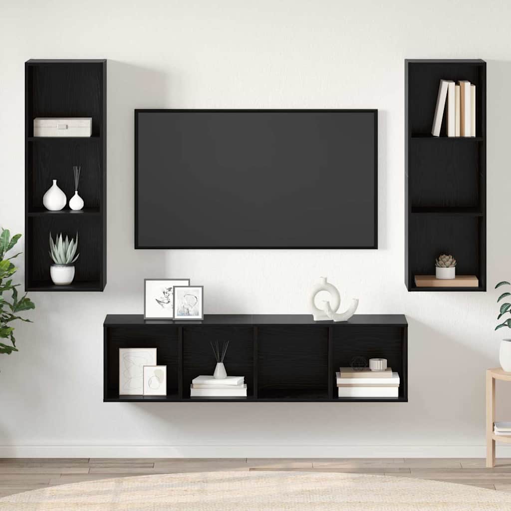 TV Cabinet Set 3 pcs 37 x 37 x 142.5 cm Black Oak