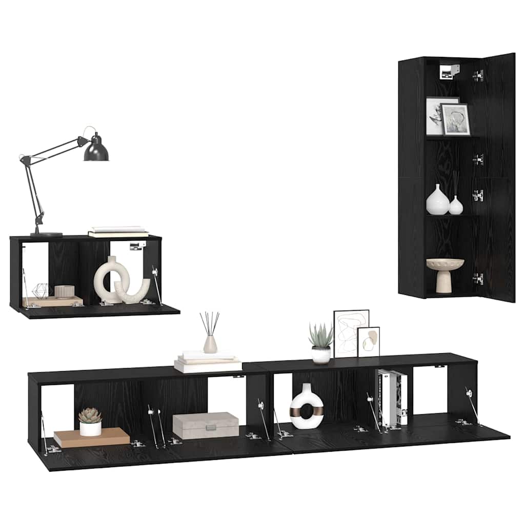 Wall TV Cabinet 4 pcs Black Oak Engineered Wood