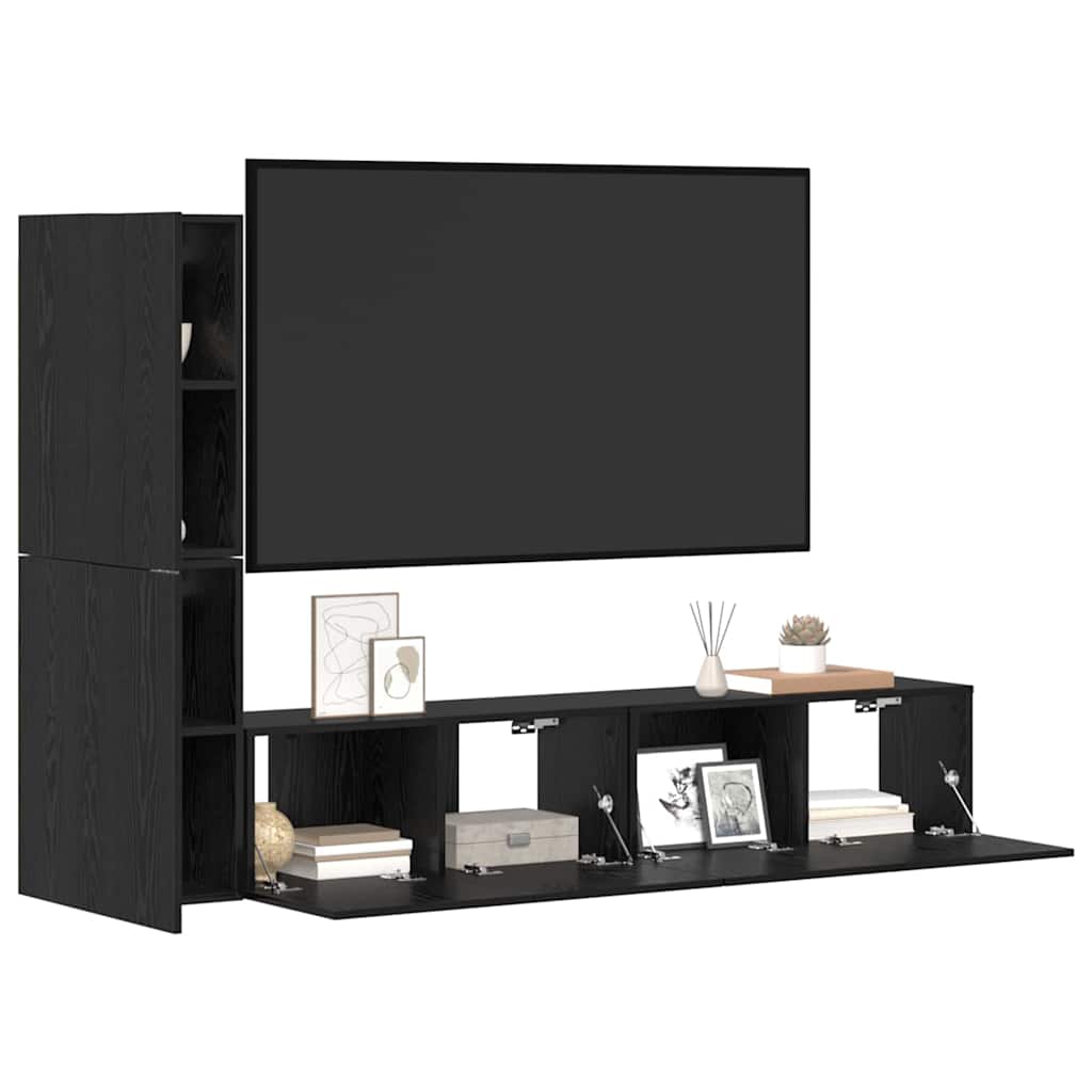 Wall TV Cabinet 2 pcs Black Oak Engineered Wood