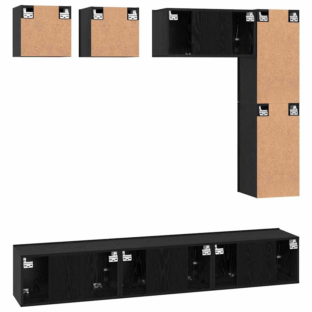 TV Cabinet Set 8 pcs Black Oak Engineered Wood