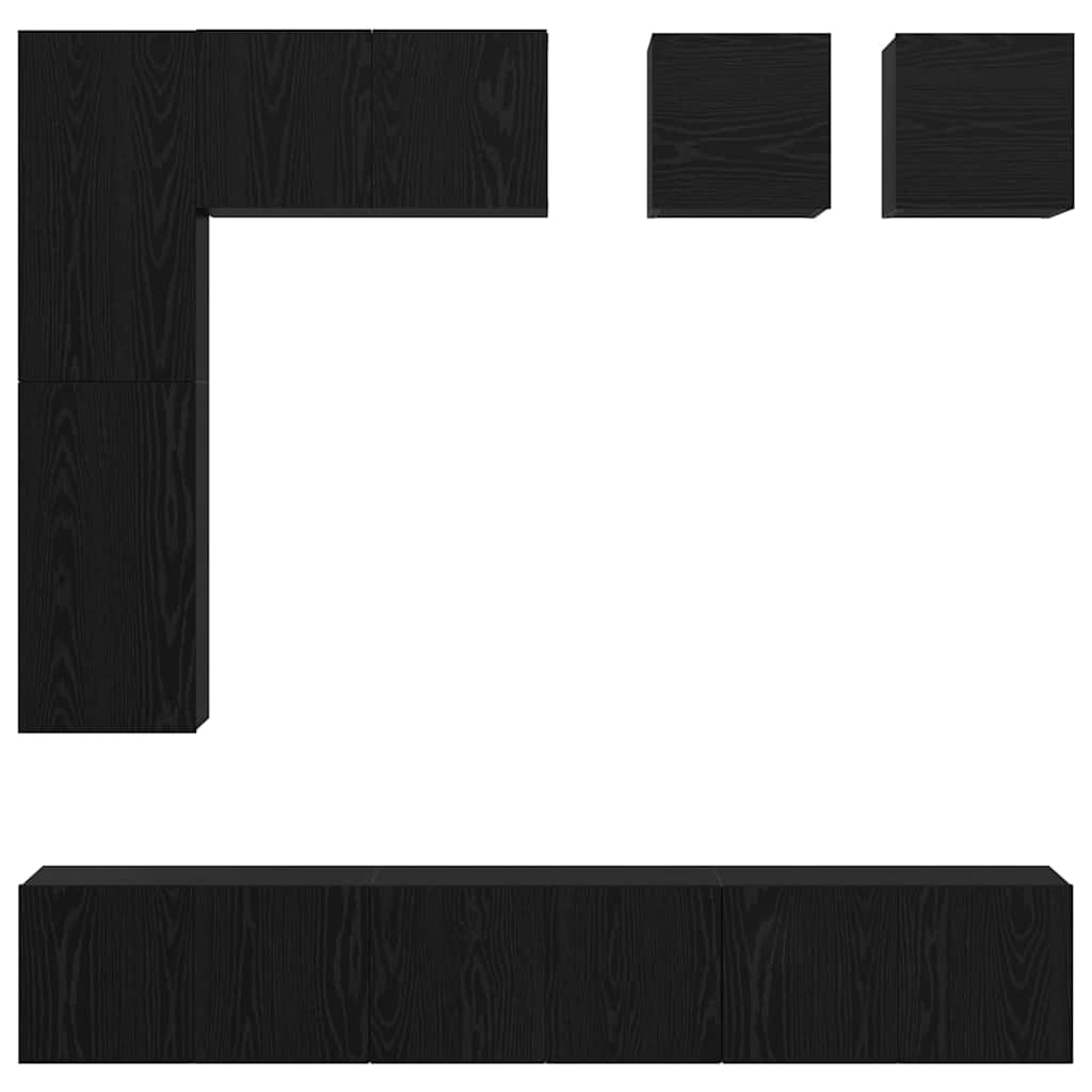TV Cabinet Set 8 pcs Black Oak Engineered Wood