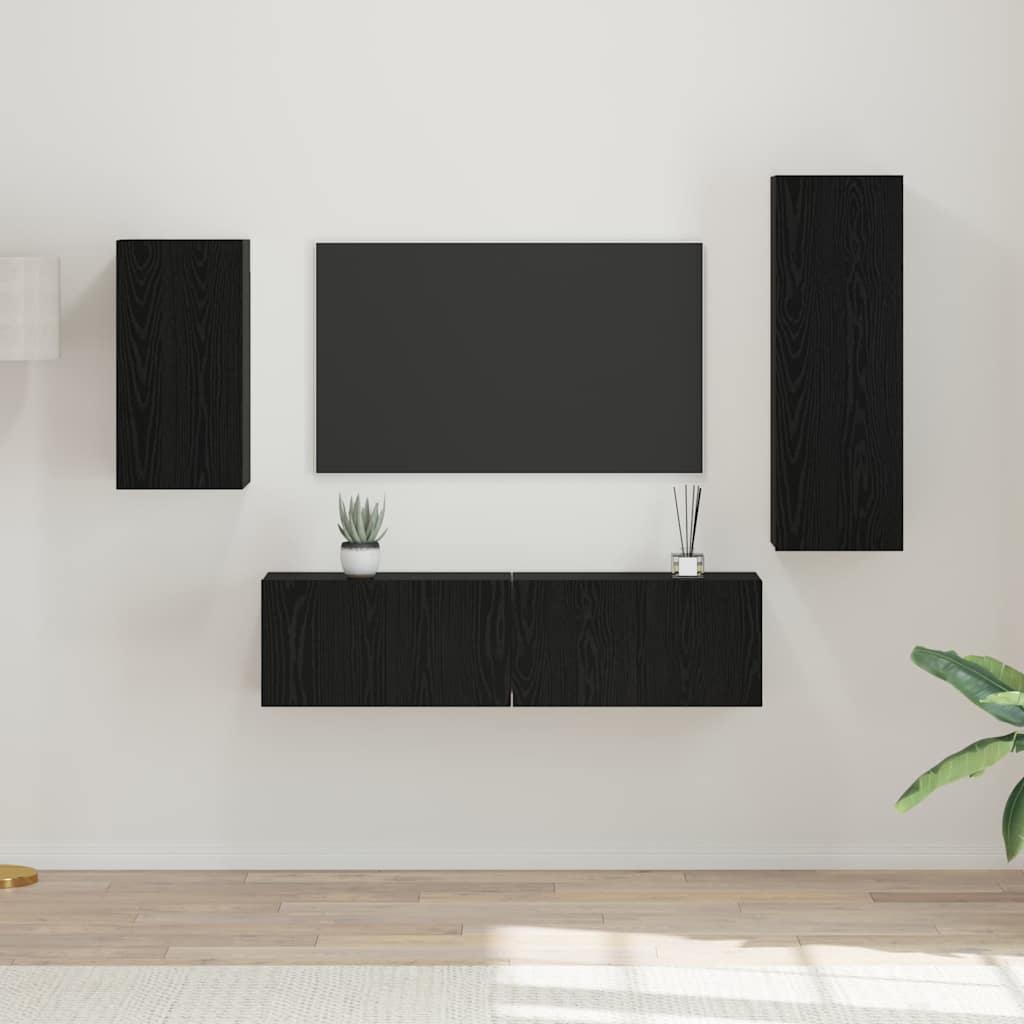 TV Cabinet Set 4 pcs Black Oak Engineered Wood