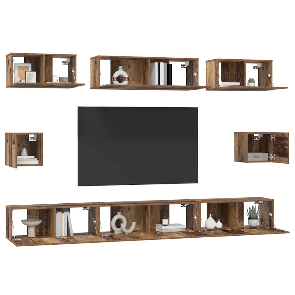 TV Cabinet Set 8 pcs Old Wood Engineered Wood