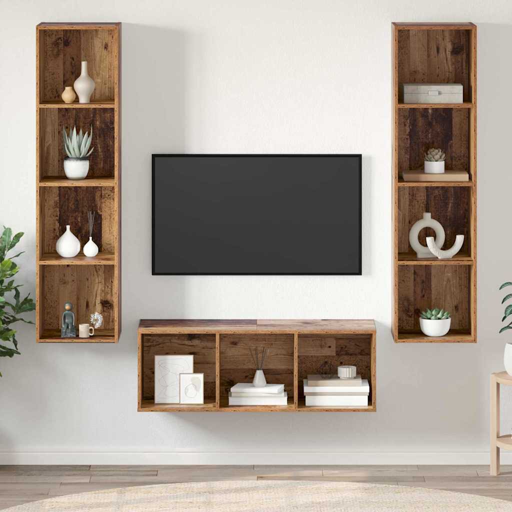 TV Cabinet Set 3 pcs Old Wood Engineered Wood
