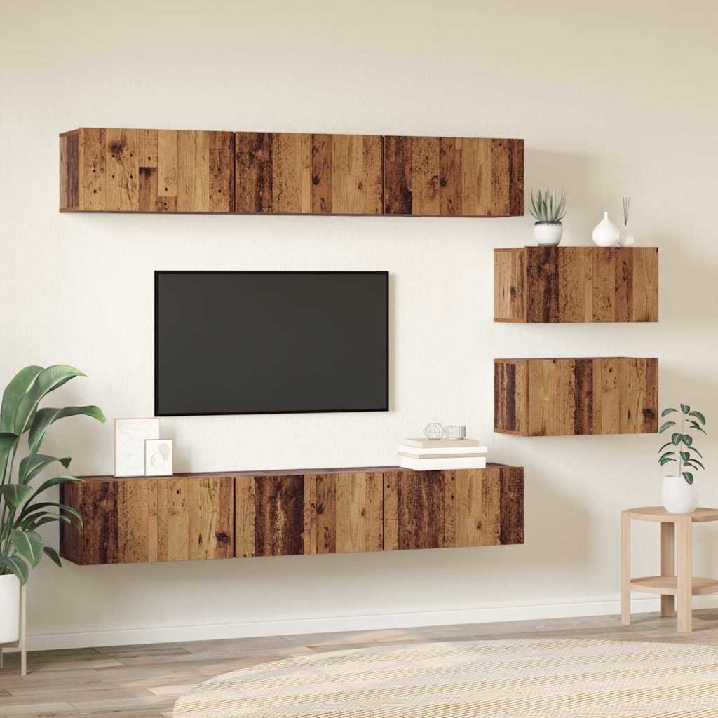 TV Cabinet Set 8 pcs Old Wood Engineered Wood