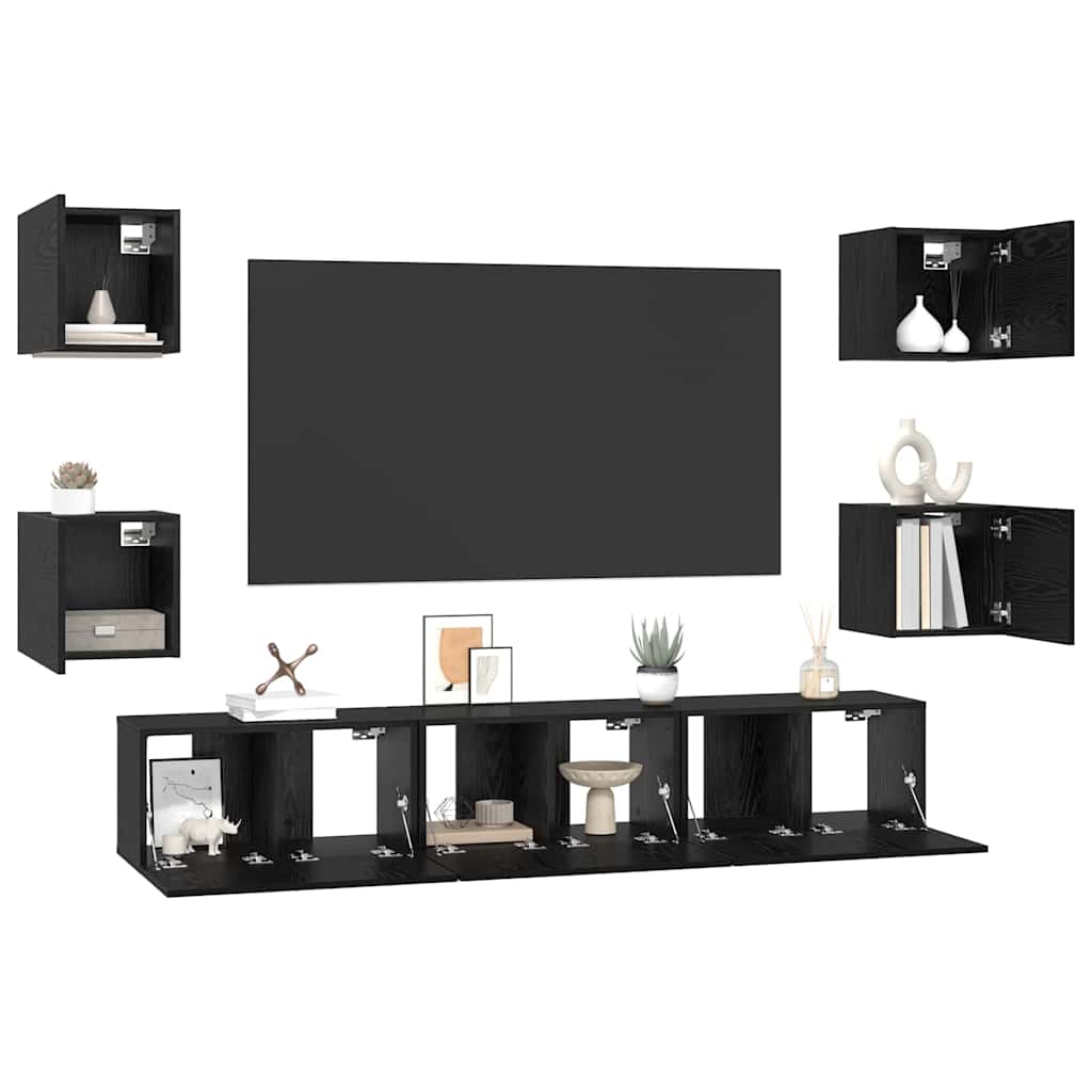 TV Cabinet Set 7 pcs 60 x 30 x 30 cm Black Oak