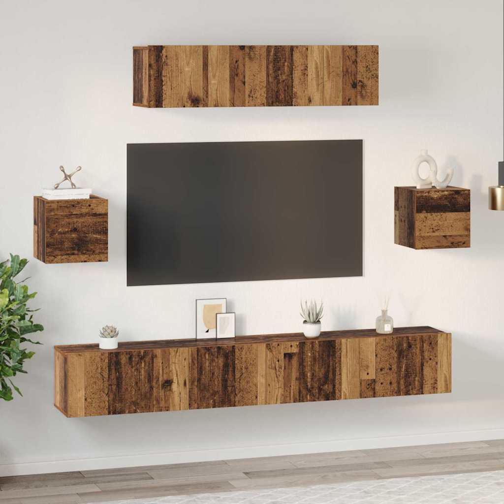 TV Cabinet Set 7 pcs 80 x 30 x 30 cm Old Wood