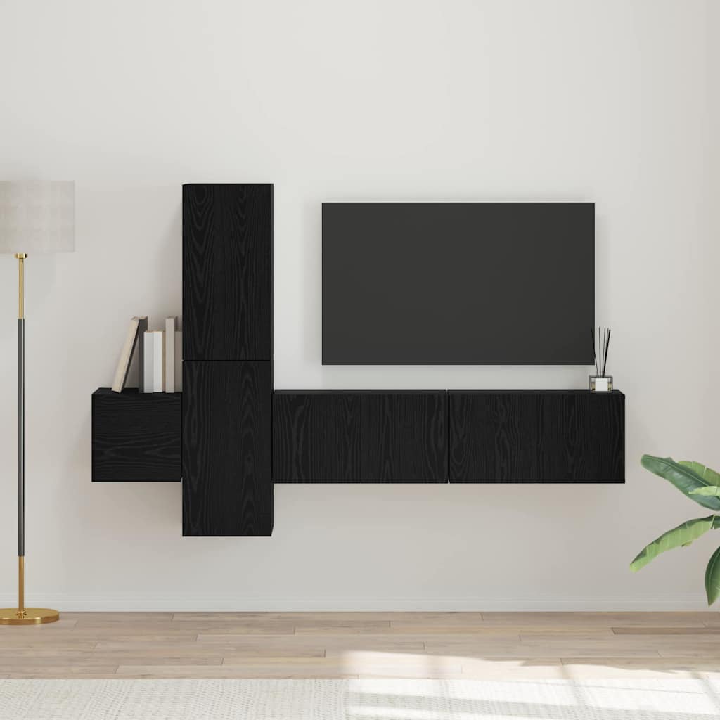 TV Cabinet Set 5 pcs Black Oak Engineered Wood