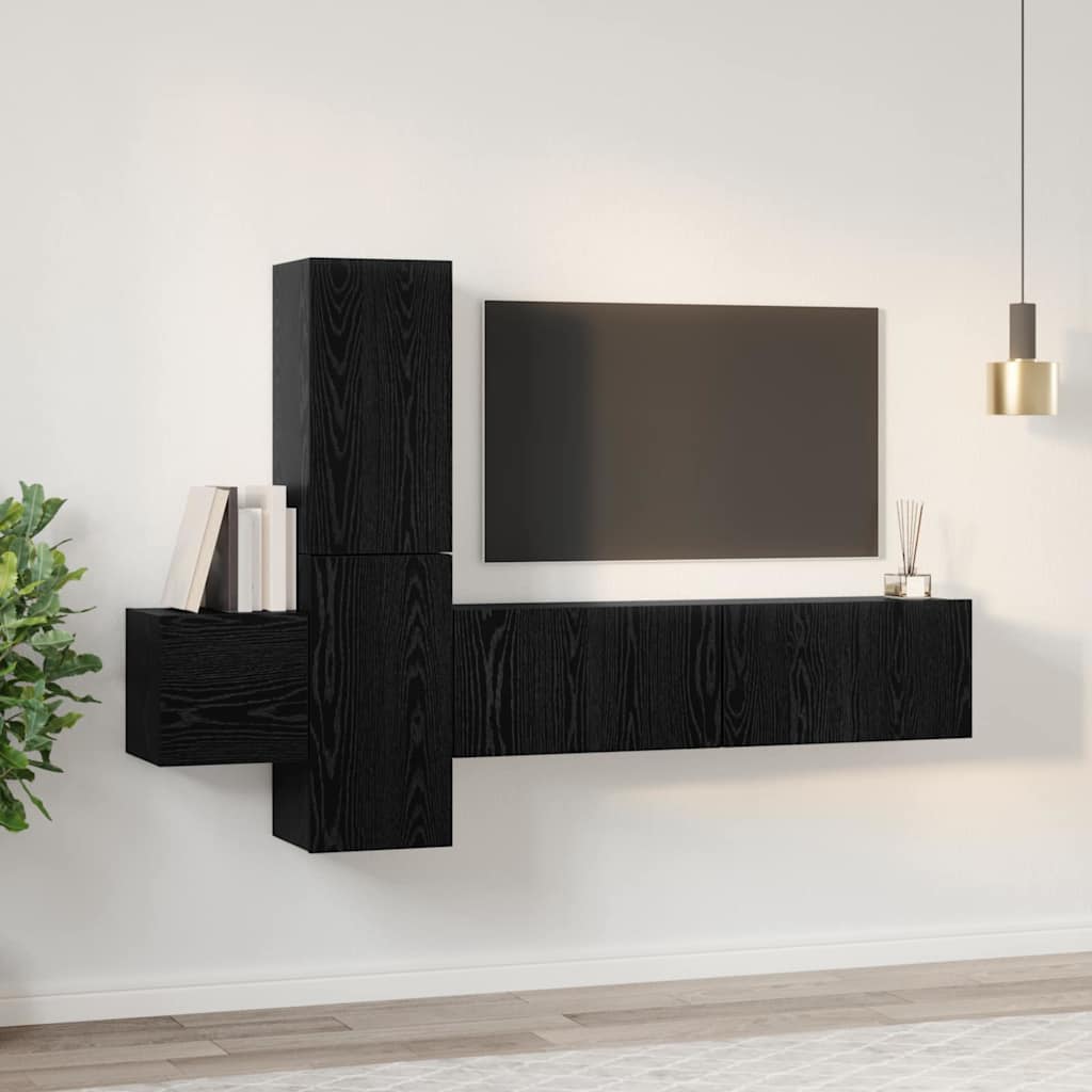 TV Cabinet Set 5 pcs Black Oak Engineered Wood