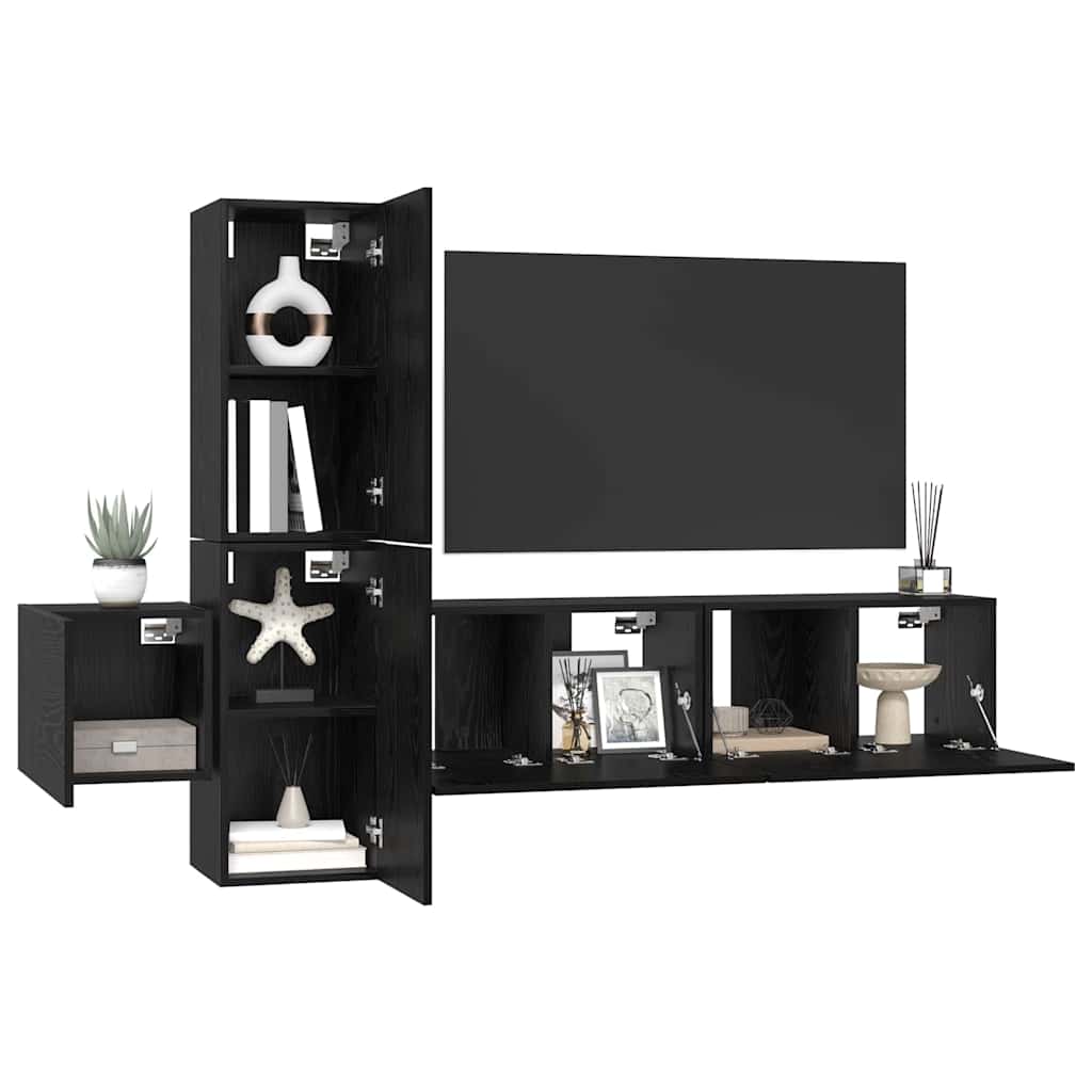 TV Cabinet Set 5 pcs Black Oak Engineered Wood