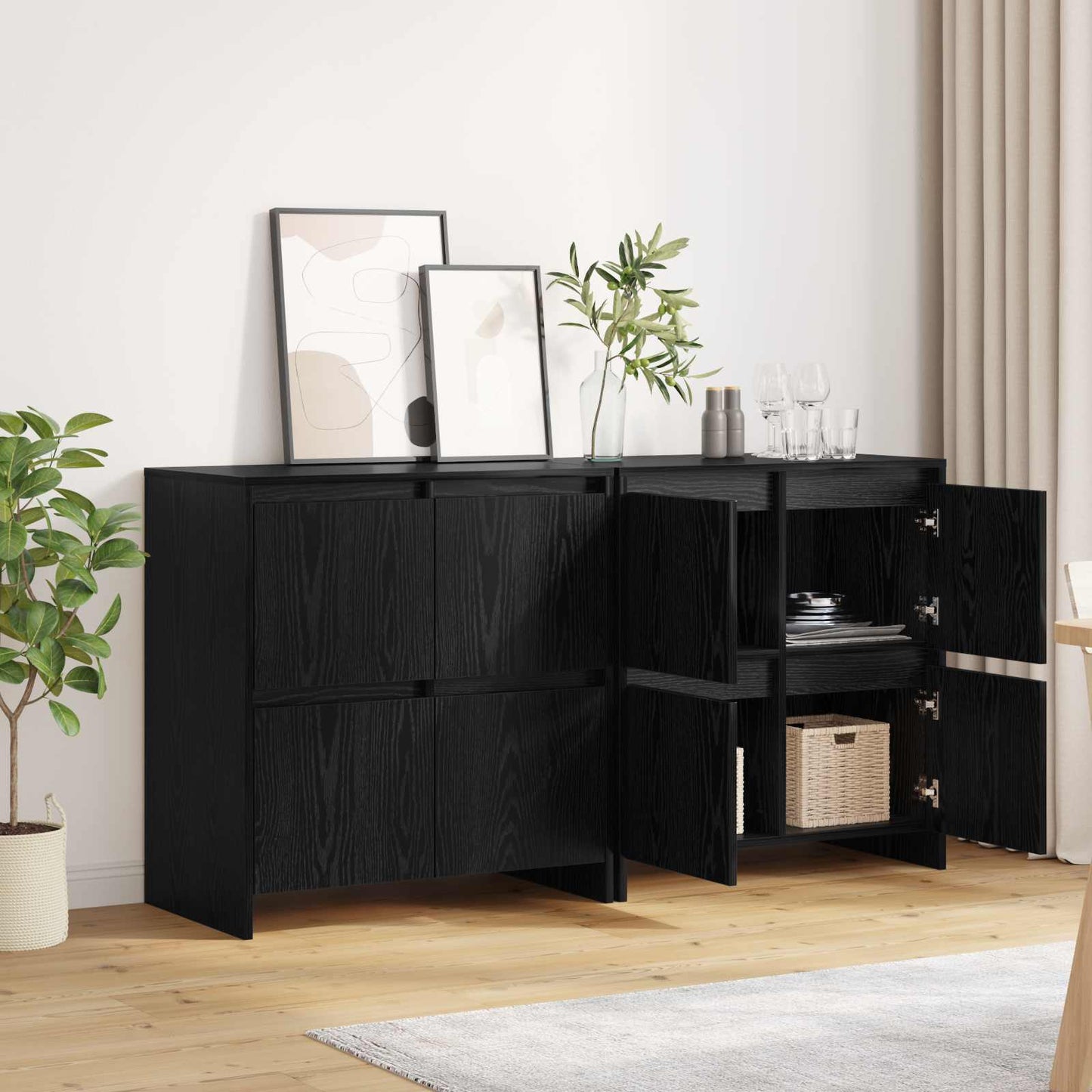Sideboards 2 pcs Black oak 70 x 41 x 75 cm Engineered Wood