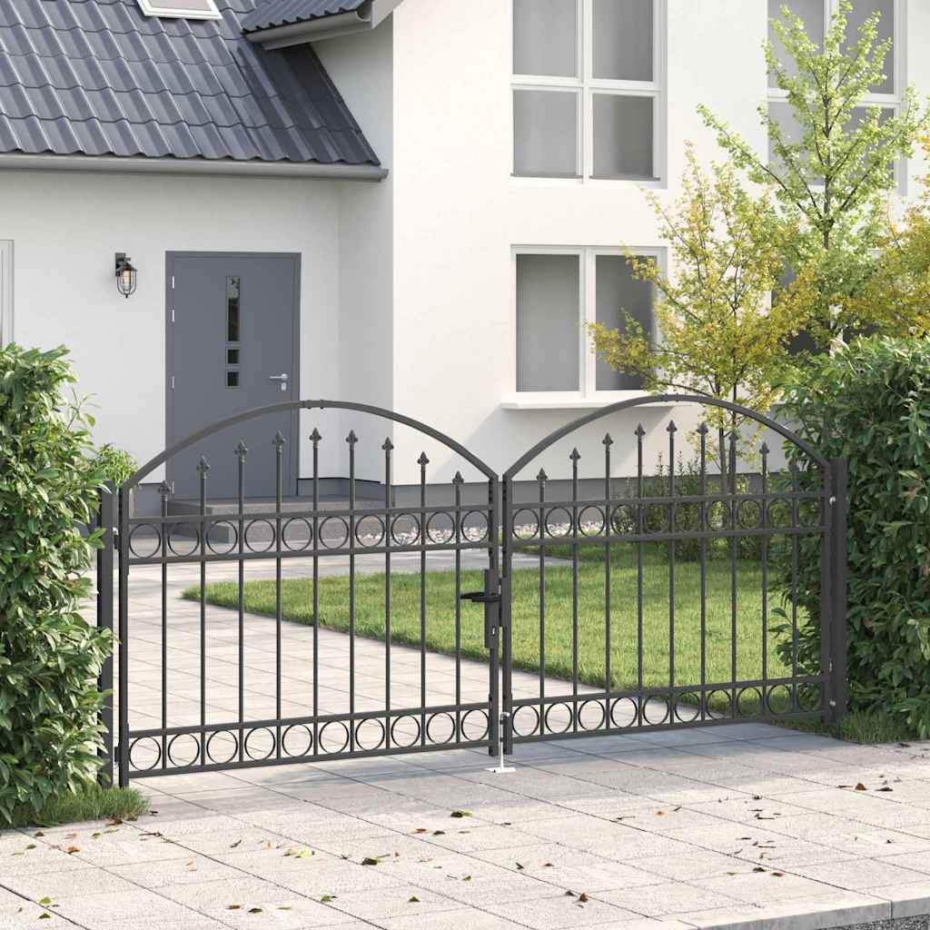 Fence Gate ASSEN 301 x 175.5 cm Steel Grey Lockable