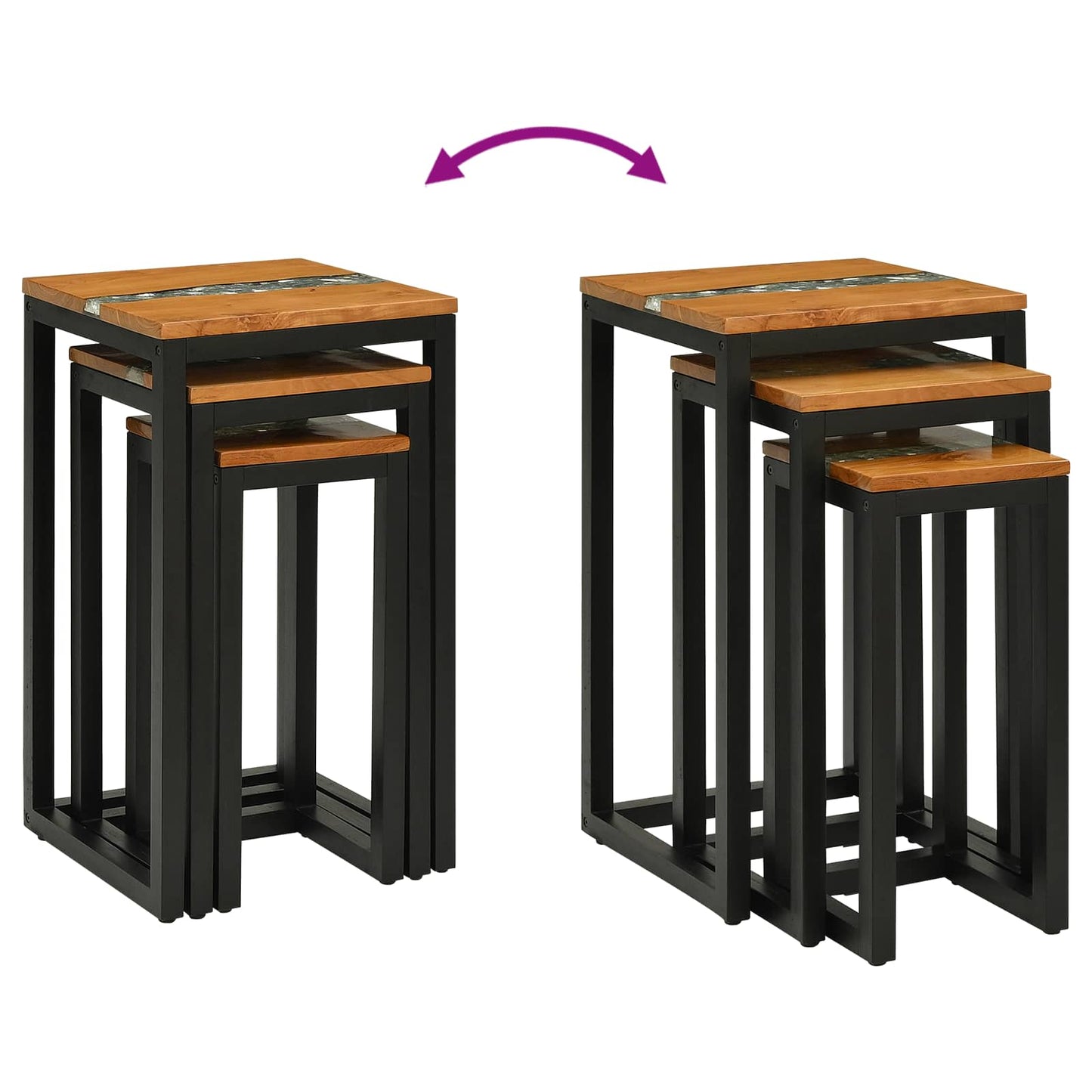 Nesting Table 3 pcs Brown Solid Teak Wood