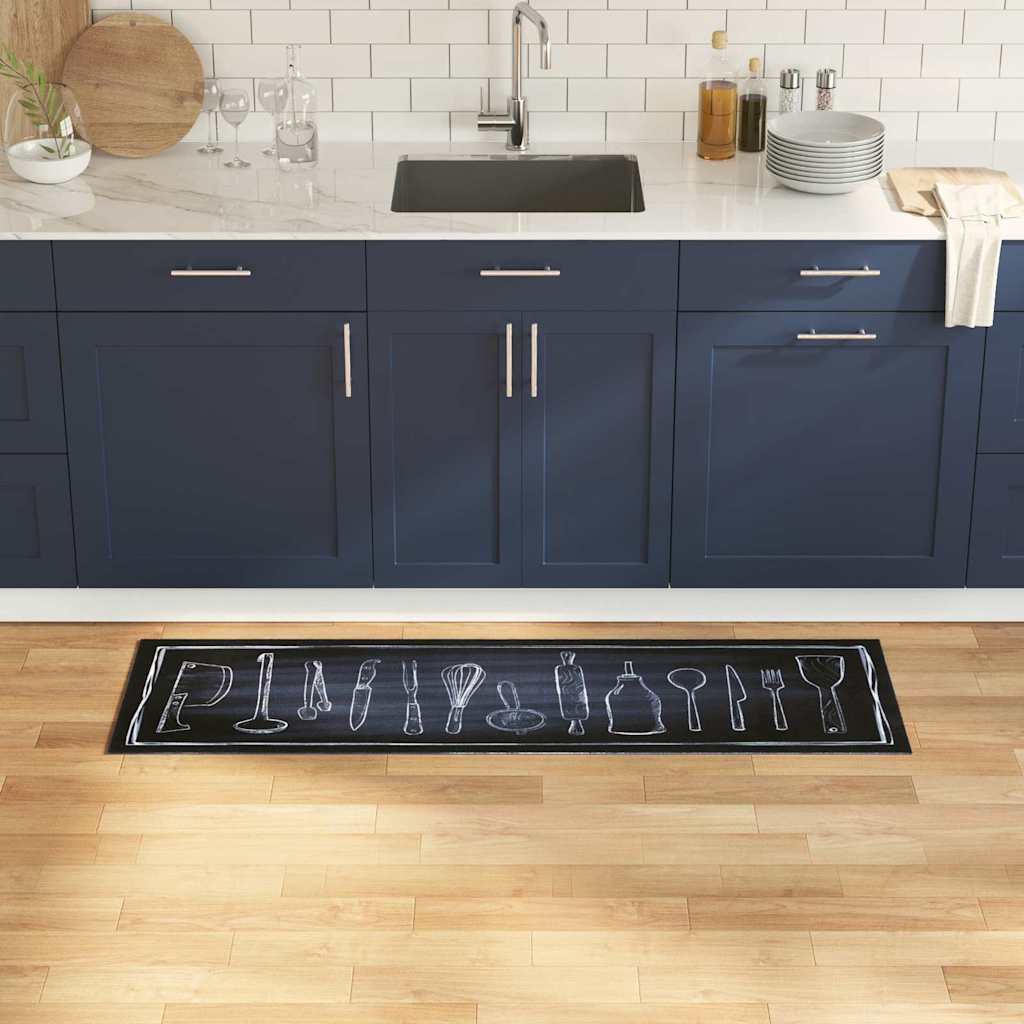 Kitchen Rug Black 150 x 45 cm Velvet