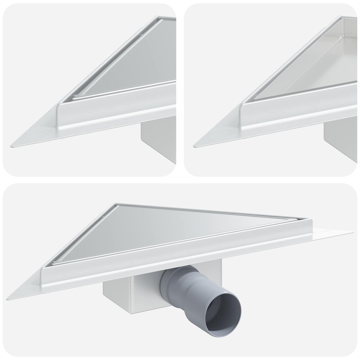 2 in 1 Triangle Shower Drain Silver 32 x 32 x 7.5 cm