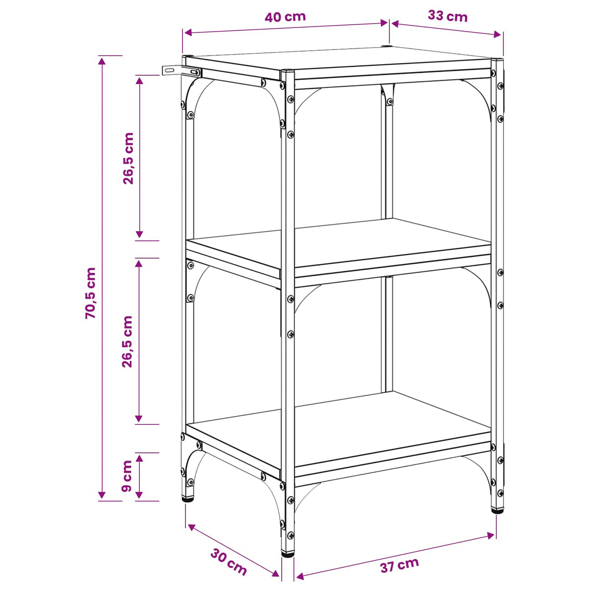 Book Cabinet Black oak 40 x 33 x 70.5 cm Engineered wood