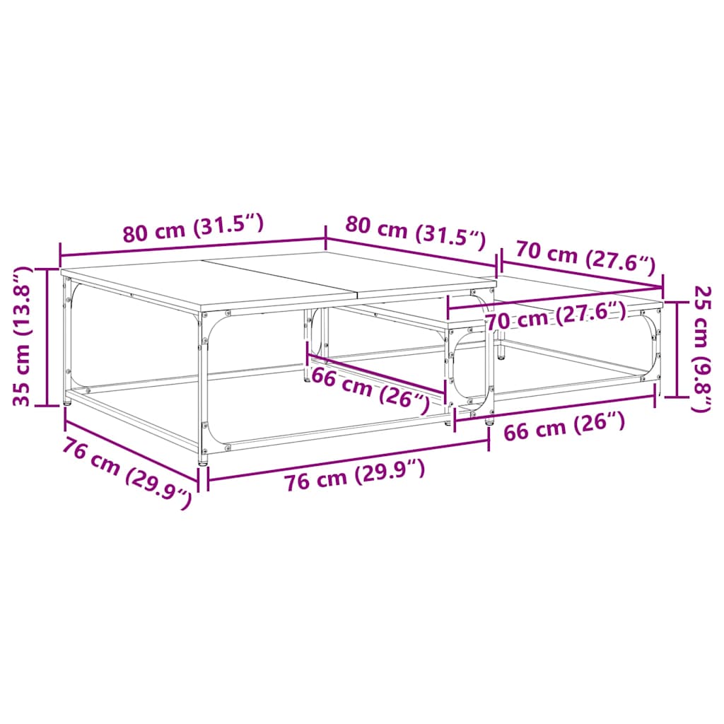 Coffee Table 2 pcs Old Wood 80 x 80 x 35 cm Engineered Wood
