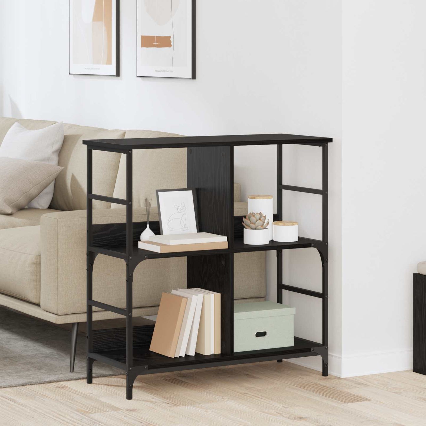 Bookshelf 4-Tier Engineered Wood Black oak