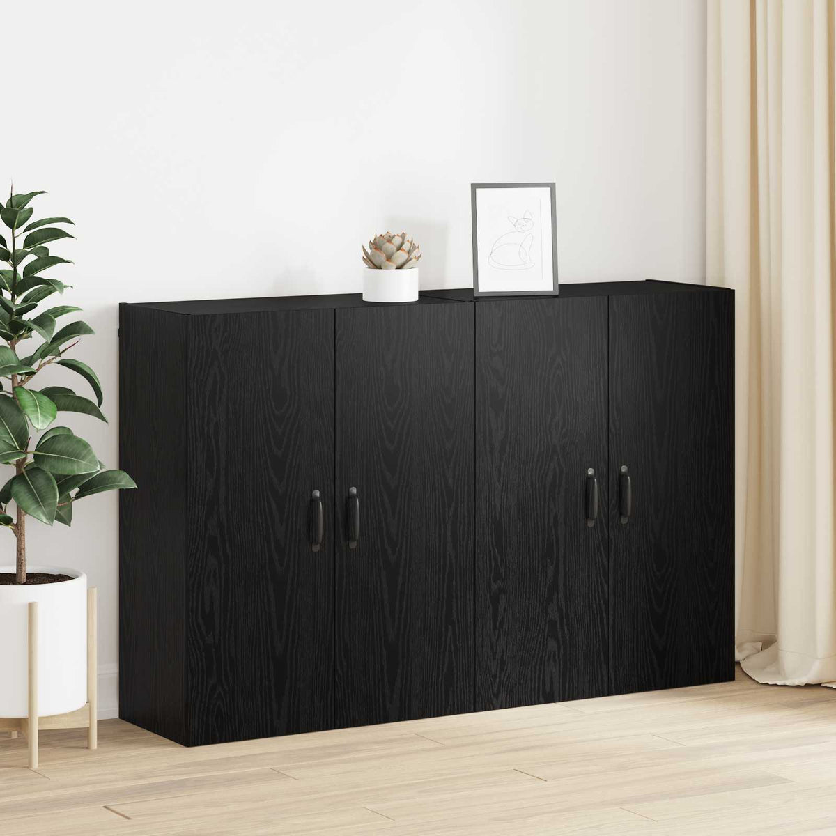 Wall Cabinet 2 pcs Black Oak 69.5 x 34 x 90 cm Engineered Wood