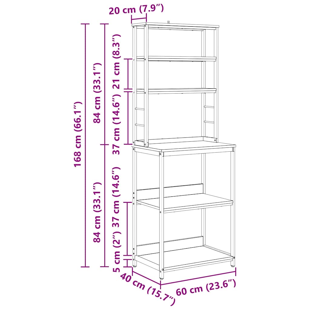 Kitchen Shelf 5-Tier 60 x 40 x 168 cm Engineered Wood Old Wood