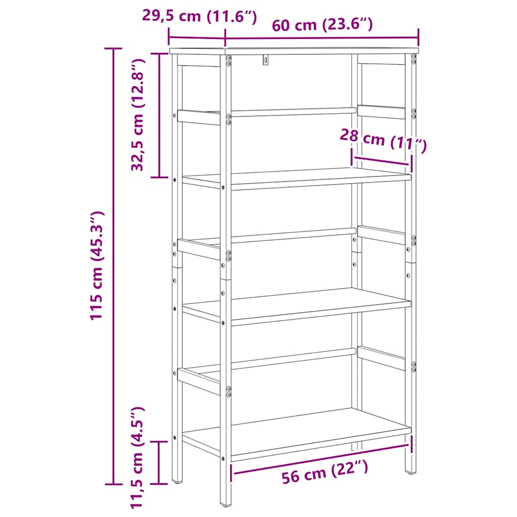 Bookshelf 3-Tier 60 x 29.5 x 115 cm Engineered Wood Old Wood