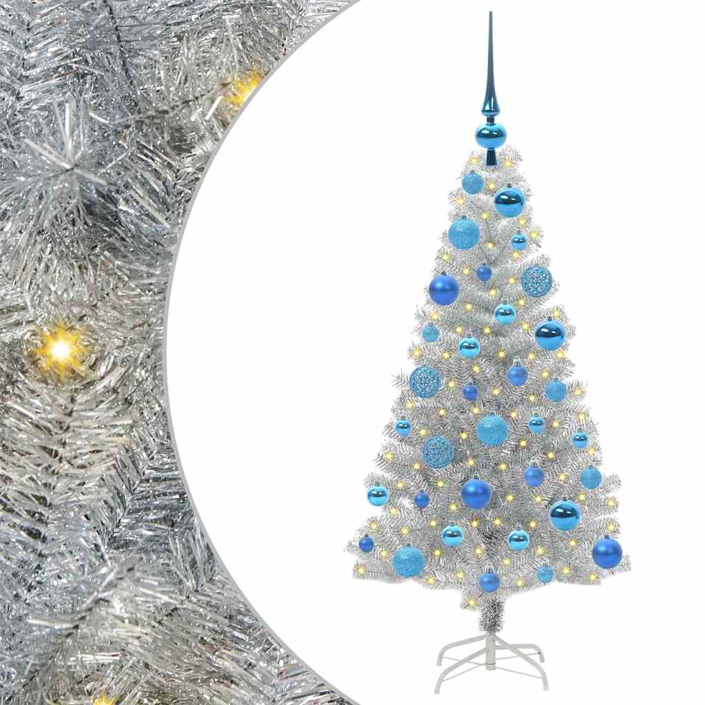 Christmas Tree with LED Light Silver 120 cm PET and Steel