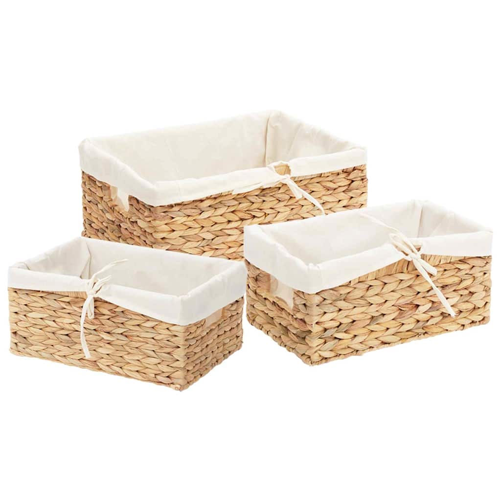 Storage Baskets 3 pcs Water Hyacinth 40 x 30 x 18 cm Natural