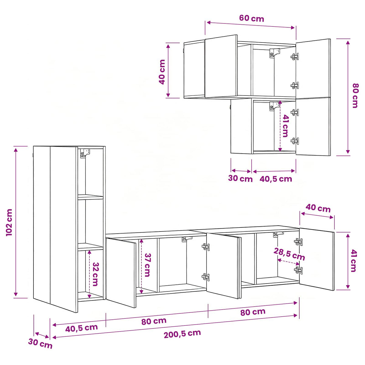 TV Wall Unit 5 pcs 240 x 30 x 183 cm Artisan Oak