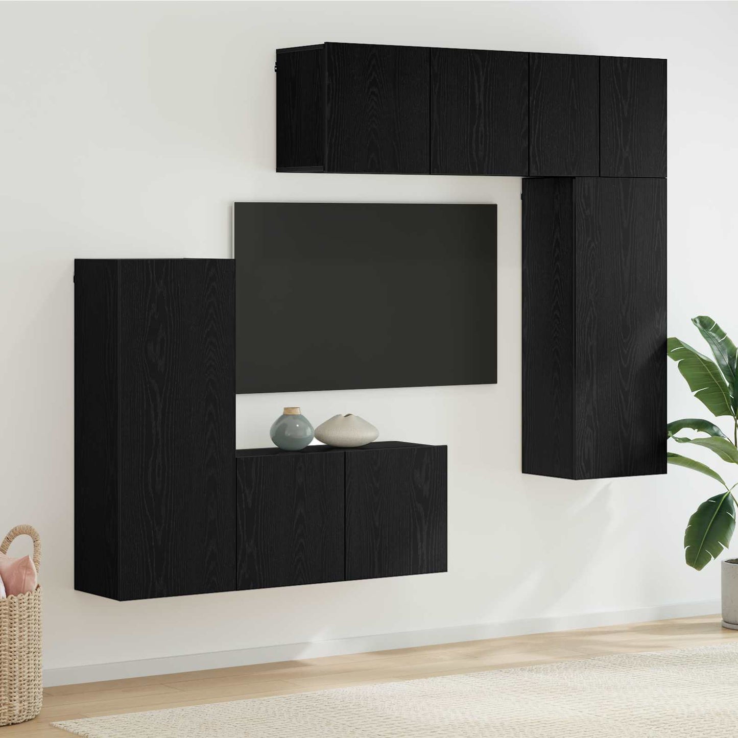 TV Wall Unit 5 pcs Black oak Engineered Wood