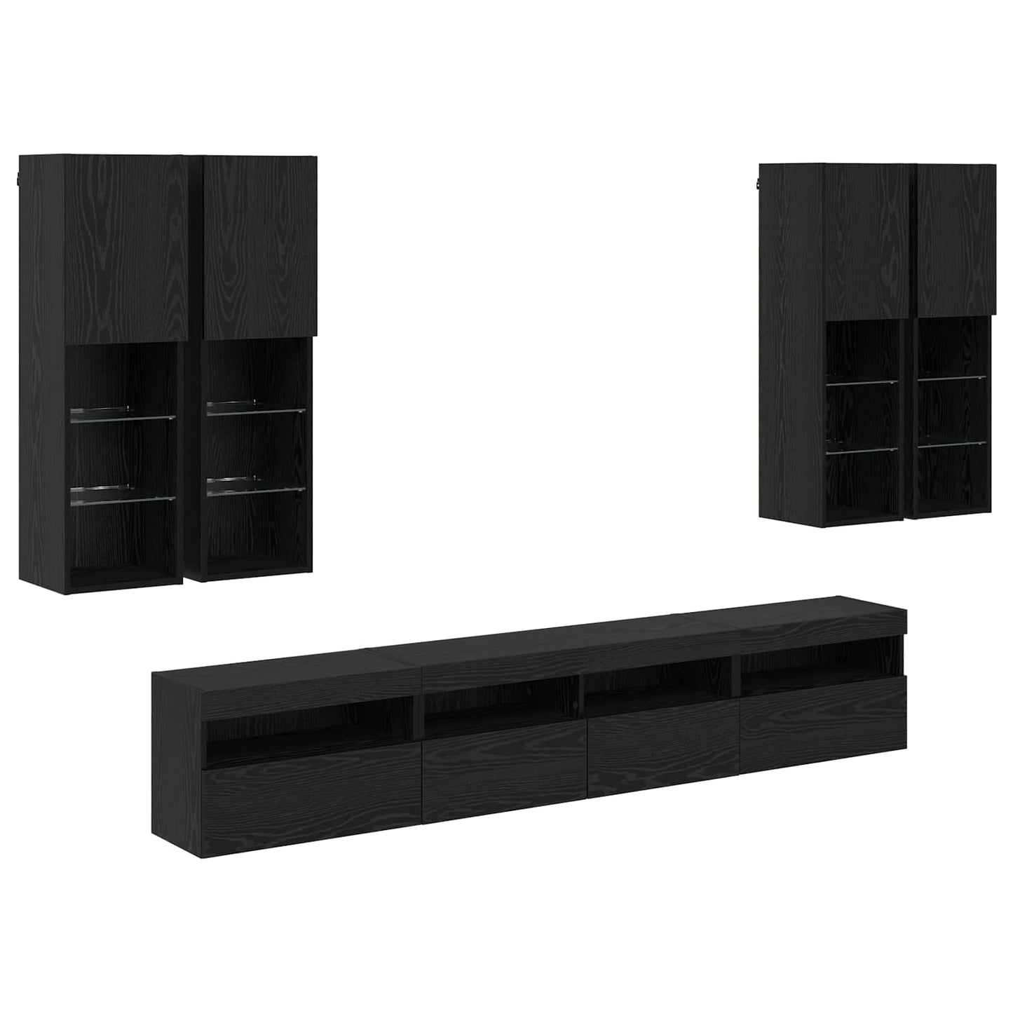 TV Wall Cabinet Set with LED Lights 7 pcs Black Oak