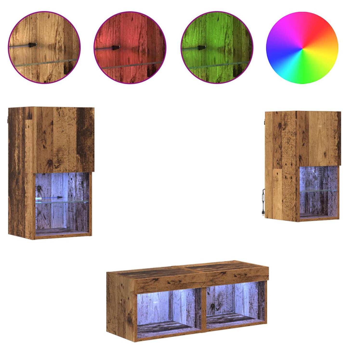 TV Wall Cabinets 4 pcs Old Wood Engineered Wood