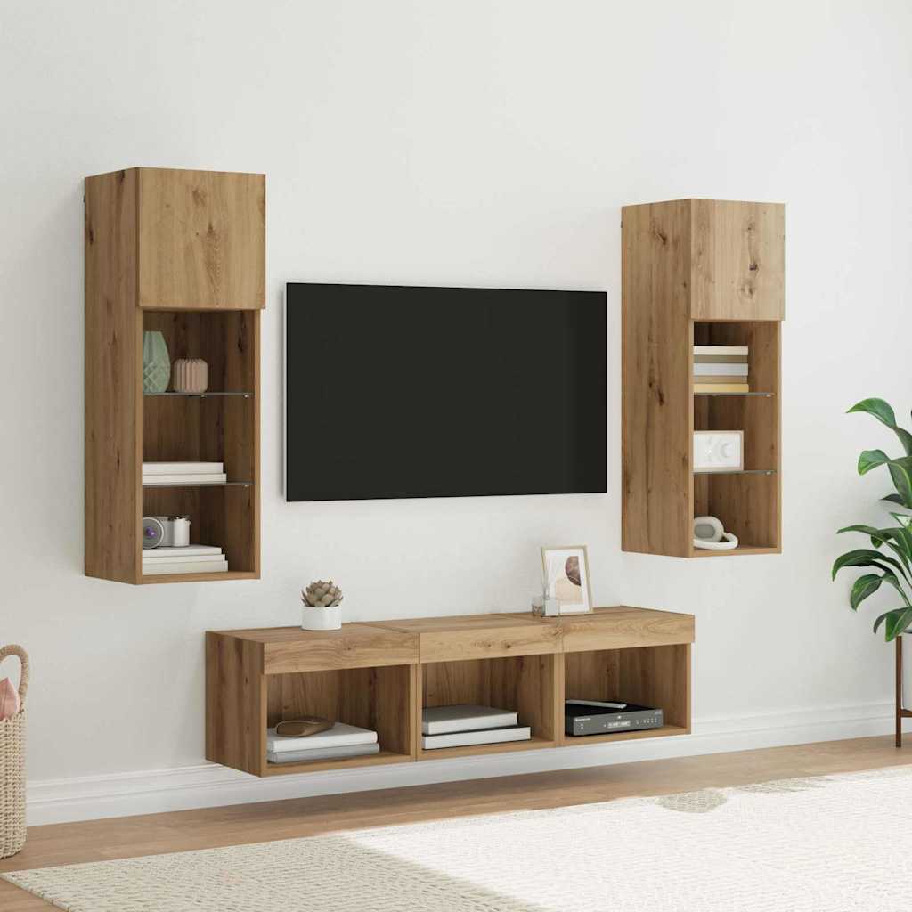 TV Wall Units 5 pcs Black Oak Engineered Wood