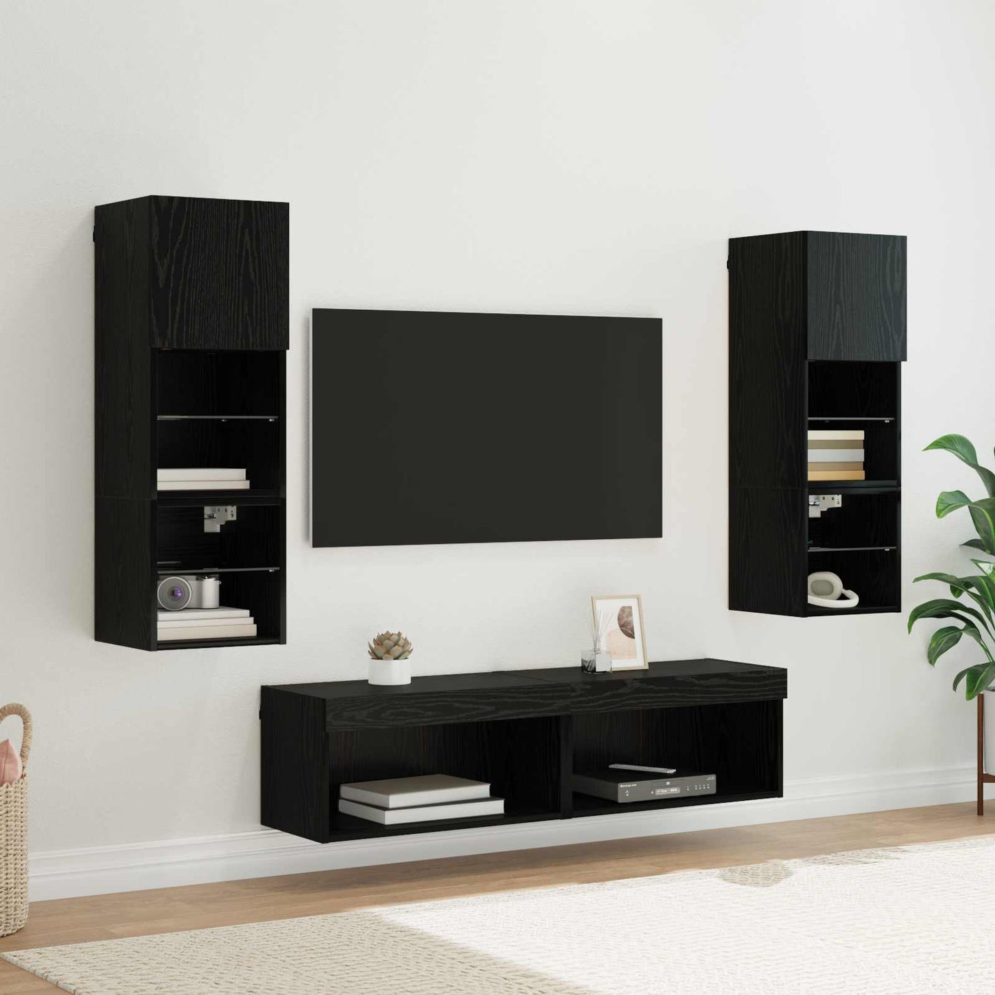 TV Wall Unit 6 pcs Black Oak Engineered Wood