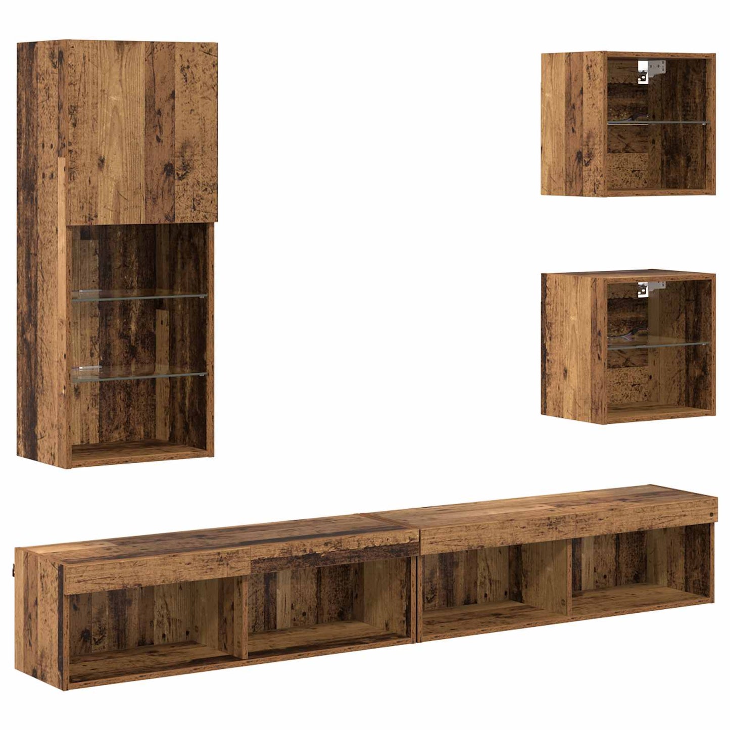 TV Wall Units with LED 5 pcs Old Wood 100 x 30 x 30 cm