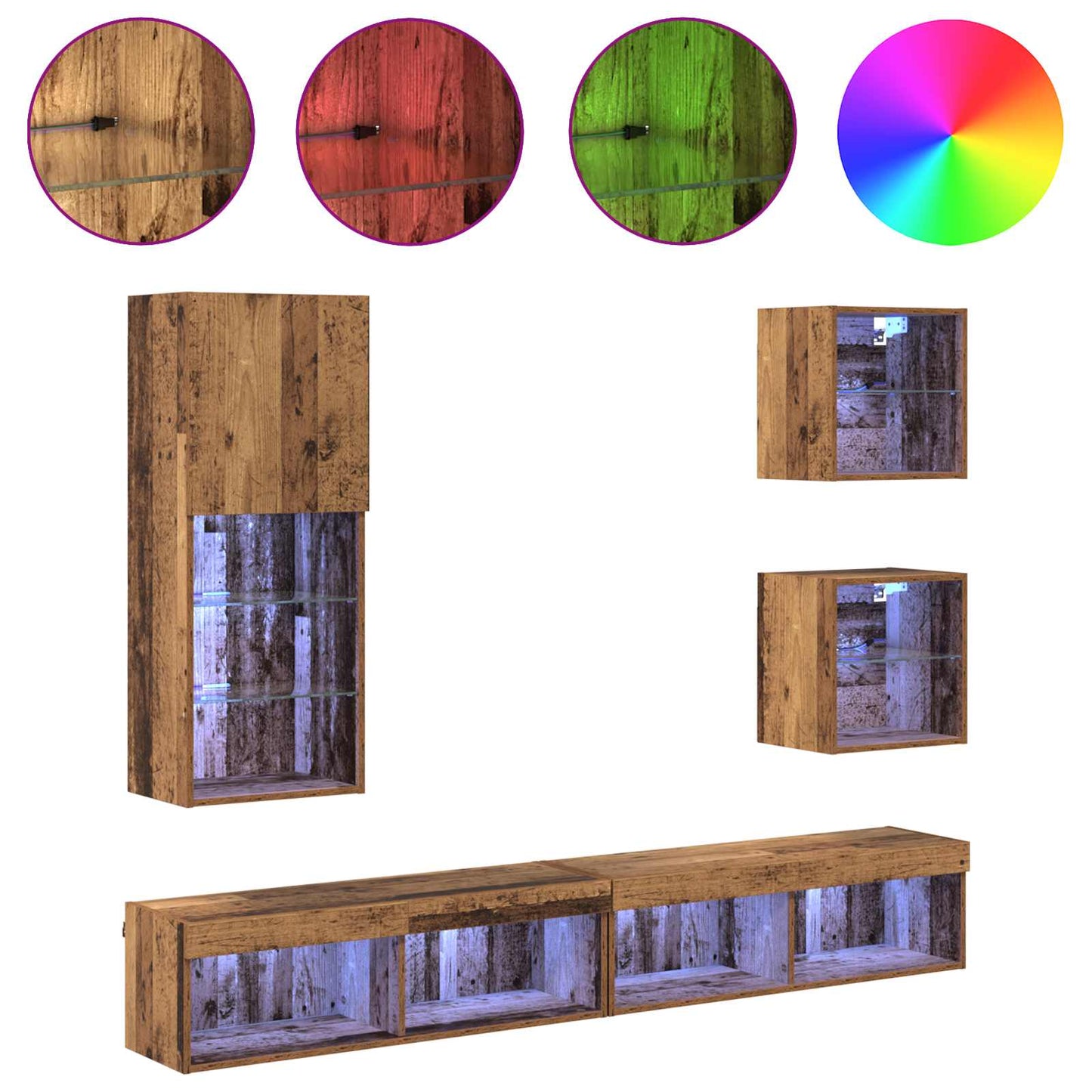 TV Wall Units with LED 5 pcs Old Wood 100 x 30 x 30 cm