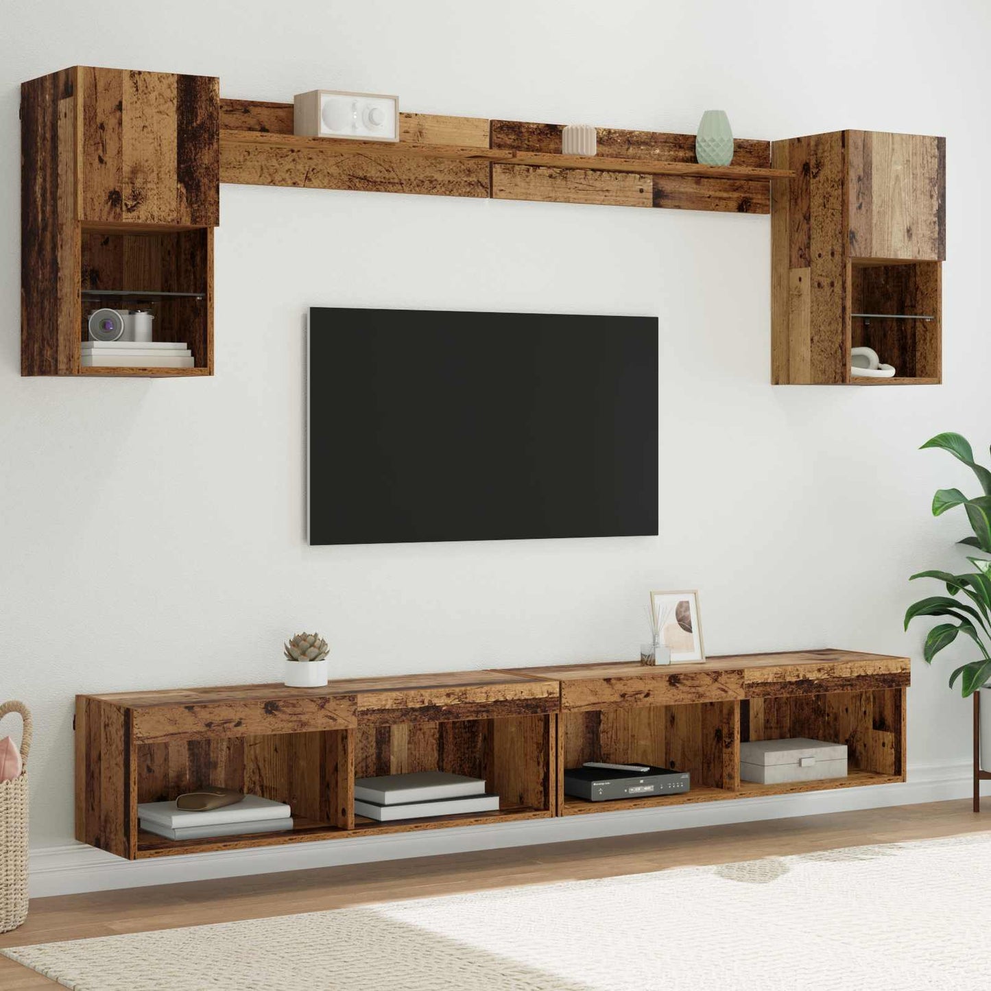TV Wall Units with LED 6 pcs Old Wood Engineered Wood