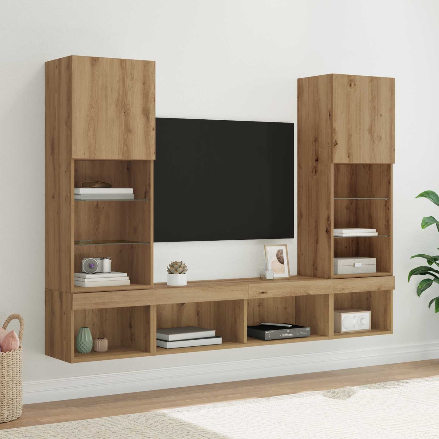 TV Wall Units with LED 5 pcs Artisan Oak Engineered Wood